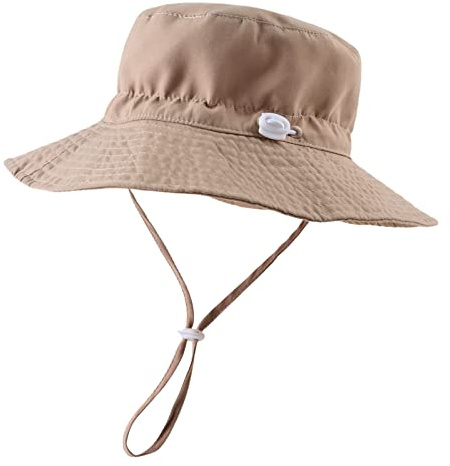Peecabe Summer Baby Sun Hat for Boys Girls UPF 50+ Wide Brim Toddle Bucket Hat Adjustable Baby Beach Cap 0-8 Years (Khaki, 6-24 Months)