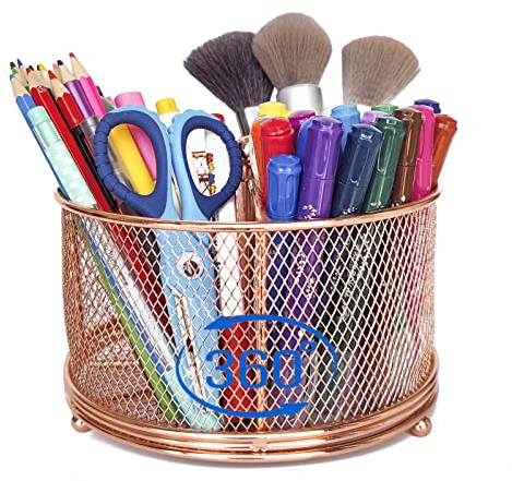 Hosmore Schreibtisch Organizer aus Mode Durchbrochen drehbar Stifthalter Organizer Schreibtisch Aufbewahrung Make-up Pinselhalter für Büromaterial, Klassenzimmer Organisation (Roségold)