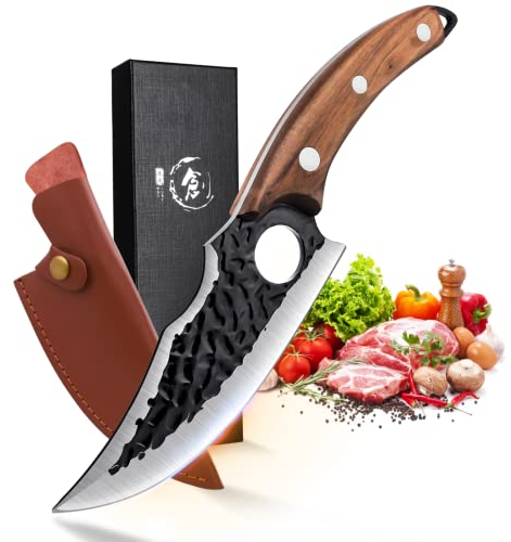 DRAGON RIOT Coltello Giapponese con Fodero, Coltelli da Cucina Professionali, Coltello da Chef Full Tang, Coltello da Disosso Forgiato a Mano, Coltello da Esterno per la Cucina da Campeggio