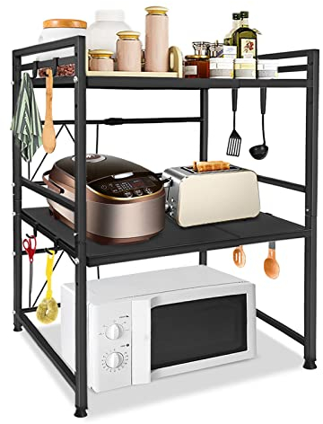 LARS360 Erweiterbares Mikrowellen Regal, 3-stufiges Mikrowellenständer, Küchentischregal aus Kohlenstoffstahl, Mikrowellenhalter für Küche und Aufbewahrung (Schwarz), LARS-(HAG2483D)
