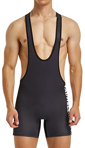 FEOYA Herren Wrestling Singlet Slim Fit Sport Bodysuit Overalls Einteiliges Wrestling Singlet Workout Trikot Bauchkontrolle Wear Gym Ärmellose Triathlon Powerlifting Kleidung B-Schwarz L