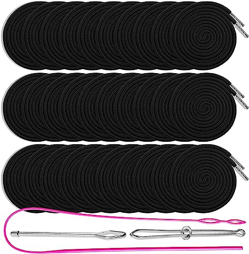 30PCS Drawstring Cords Replacement Drawstrings, 57 Inch Replacement Drawstring with 3 Pieces Threader Tool, Reusable Drawstrings for Sweatpants Shorts Pants Jackets Coats (Black)