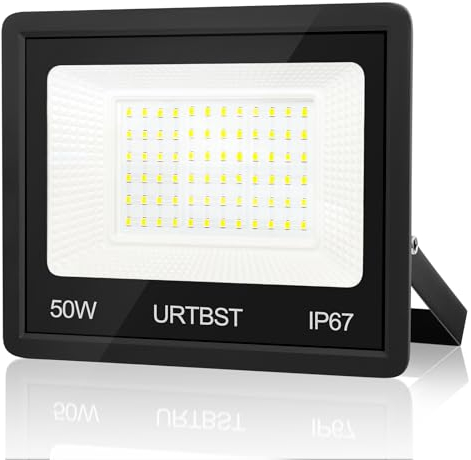 URTBST Faretto LED da Esterno 50W, 5000LM IP67 Impermeabile, 7000K Bianca Fredda, Per Cortile, Giardino, Garage, Terrazza