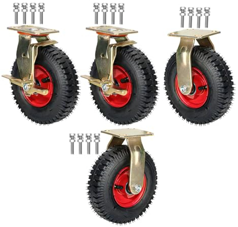 200/250MM Rueda Pivotante Industrial De Metal Con Freno, Rueda Fijo Robusta De Goma Tranquila Y Fácil De Deslizar Con Perno M10x50, Muebles Aparato, Juego De 4 Ruedas De Transporte