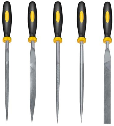 Cleminsta 5 Piezas Limas Planas de Metal, 140mm Lima Madera, Limas para Metal Planas, Juego de Limas y Escofinas Carpintería, Limas Pequeñas para Lima Plana Semirredonda Redonda Triangular y Cuadrada