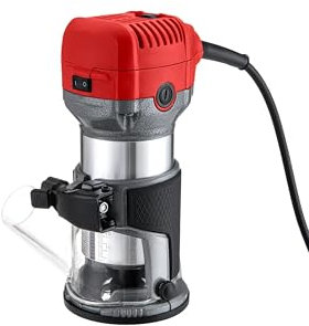 TEENO Fresadora De Madera Rebajadora Eléctrica 710W 13000-33000 RPM CON EXTRACTOR DE POLVO,5 piezas 1/4'' Alicates, 6 Velocidades Variables, Pinza De Base Fija De 6/6.35/8MM,Con Bolsa de lona