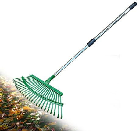 Rastrello Per Foglie Rastrello in acciaio inossidabile per erba tagliata, rastrello resistente con manico in legno per adulti con denti da 11/25/44, rastrello leggero ed ergonomico per giardino(A Styl