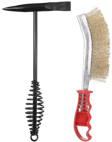 sourcing map 2 martillos de soldadura de 11.3 pulgadas con mango de resorte helicoidal de 9.8 pulgadas, cepillo de alambre de acero chapado en cobre para ladrillo forjado de púas de roca