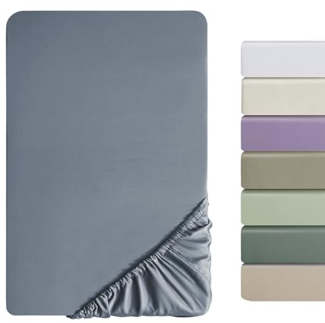 SOULFUL Satin Spannbettlaken 160x200cm Baumwolle, 100% Langstapelige Baumwolle Bettlaken Spannbettlaken bis 25cm Matratzenhöhe für Allergiker Geeignet, Oeko-Tex Zertifiziert-AshleyBlau