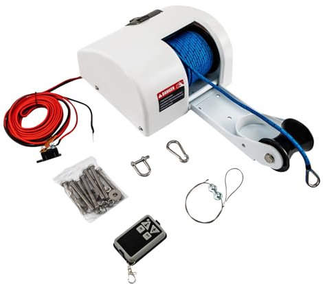 DCSYOG 12V Elektrische Ankerwinde für Boote, 20kg/45 lbs Seilwinde mit drahtloser Fernbedienung Marine Salzwasser 30M Ankerseiles Weiß