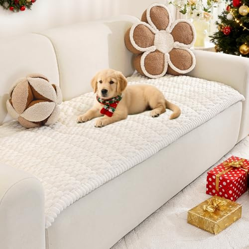 Royhom Pet Sofa Cover Washable, Soft Thick Fuzzy Sofa Cover 2 3 4 Seater, Couch Protector for Dogs, Settee Covers Furniture Slipcovers (White, 70x150cm)