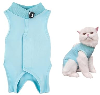 Samlonge Traje de Recuperación para Gatos, Transpirable Body Gata Esterilizacion Traje de Recuperación Quirúrgica para Gatos, Heridas Abdominales o Enfermedades de la Piel (Azul, Small)