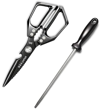 Forbici da Cucina in Acciaio Inossidabile Multifunzione con Affilatore, Forbici da Cucina Affilate per Pollame, Verdure, Pesce e Noci, Design Antiruggine e Facile da Pulire