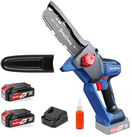 DongCheng Mini Motosega a Batteria 20V, brushless 750W, 2×200mAh, 8m/s