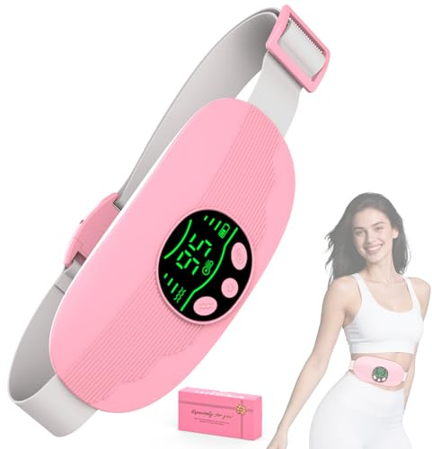 AMZBOSS Fascia Riscaldante Dolori Mestruali – 3 Temperature & 3 Modalità di Vibrazione, Period Relief, Comfort in Ufficio, Regalo per Donne（Rosa）