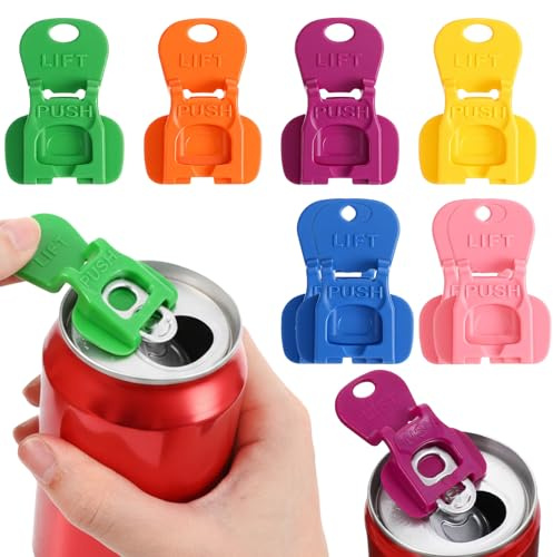 Set med 8 st sodaburköppnare, enhandsöppnare med enkel flik och dryckesskydd, återanvändbara färgglada plastlock med komplett täckning, passar Coke, öl och aluminiumdrycker, soda och aluminiumburkar