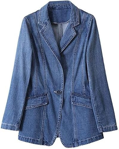 Blazer De Mezclilla Simple Y A La Moda para Mujer, Chaqueta Informal De Mezclilla Ajustada., Blue, S