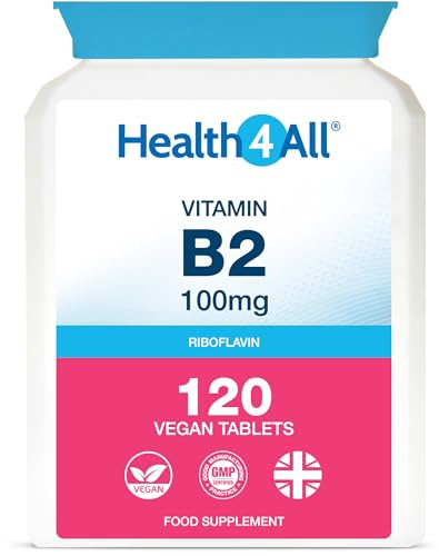 Vitamin B2 Riboflavin 100mg 120 Tablets - Energy, Stress and Migraine Support, Contributes to Reduction of Tiredness & Fatigue, Vegan, Gluten-Free Supplement | Made in UK by Health4All