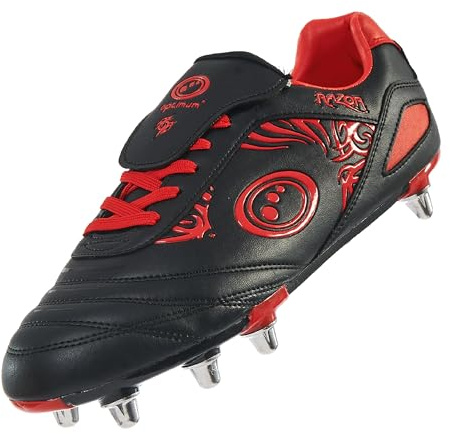 Optimum Razor Rugby Boots | Robust material, snörning – lätt | flexibelt och bekvämt nätfoder | flerfärgad, senior 8 stift och junior 6 stift tillgängliga, Senior Röd, 42 EU