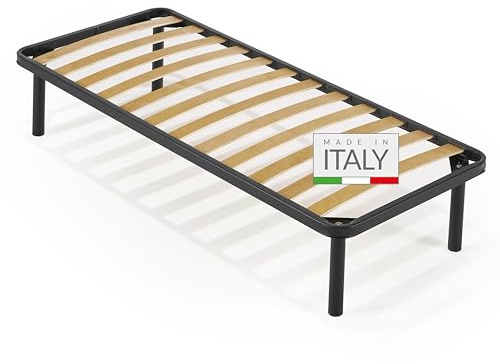 NUVOLA Atena - Rete Letto Singolo 80x190 con Doghe in Legno, Rete Singola Ortopedica con Struttura in Ferro e Piedi Smontabili, Durevole e Robusta - Ideale Per Tutti i Tipi di Materassi, Made in Italy