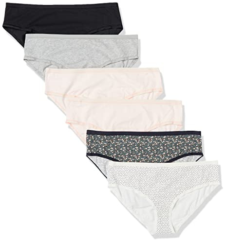 Amazon Essentials Women's Cotton Breathable Hipster Panty Knickers, Pack of 6, Pack of 6, Multicolor/Ditsy Floral/Dots, Large