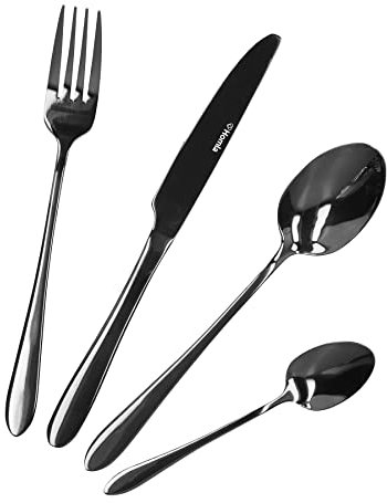 HOMLA Abele Besteckset für Vier Personen - 16-teilig Set Messer Gabel Esslöffel Teelöffel - Edelstahl Schwarz