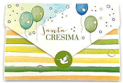 LINA OFFICINE GRAFICHE CREATIVE 96-654 - Tarjeta de felicitación para confirmación masculino y femenino, con etiqueta cerrar, sobre, 11 x 16 cm (globos unisex)