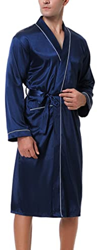 Bresdk Pyjama Homme Peignoir Homme Satin de Bain Robes de Chambre | Manches Longues Kimono Léger et confortable couleur unie