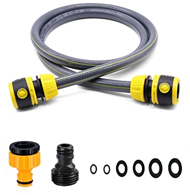Topways Hose Connection Set for Garden Hose Reel, Plastic Hose Pipe Fitting Connection Kit Including 3/4'' Male Threaded, 2 in 1 Faucet Adapter, 1/2 Hose End Adapter, 2M Length of Pipe (2m)