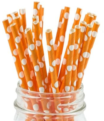 LUMOUS ROLA Paper Straws, Drinking Straws Assorted Bio Degradable Drinking Paper Straws Wedding Party, Party Straws, Restaurant, Juice Drinking Straws (25X Light Orange with Dots)