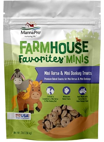 Manna Pro Farmhouse Favorites Mini Horse & Mini Donkey Treats –Baked Snack for Mini Horses & Mini Donkeys – Hand Mixed Treat – Oats, Apple & Banana Flavored – 3lb Bag