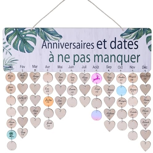 Calendrier des anniversaires perpétuel en Français- suspension décoration en bois Dates à ne pas manquer Calendrier mural Calendrier Bois decoration maison cadeau fammille mamman mamie