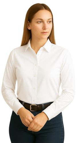 L S U Ladies White Long Sleeve Shirt Office Wear Casual Wear Shirt Wrinkle-Free Easy Care (UK, Numeric, 46, Regular, Regular, White)