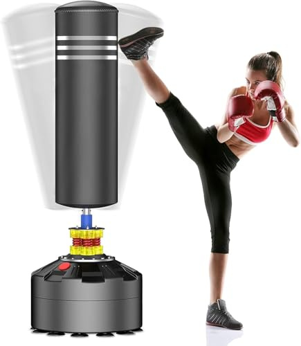 Moziel Sacco Boxe da Terra 175cm in Piedi per Adulti con 12 Ventose (Base e Sacco Due Pacchi)