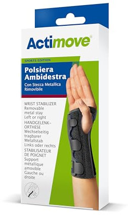 Actimove Sports Edition Polsiera Ambidestra, con Stecca Metallica Removibile - Stabilizzazione per stiramenti e distorsioni, indicata per il recupero – Nera, S