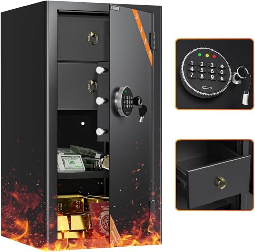 WASJOYE 103L Grand Coffre Fort de Documents avec Tiroirs, Coffre-Fort de Sécurité avec Serrure de Clavier Numérique, Safe pour le Bureau à Domicile, Hôtel, Monnaie, Bijoux, Rangement de Passeport