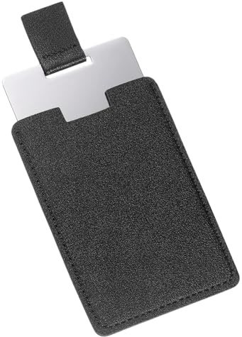QUARKZMAN Espejo de Bolsillo Pequeño para Bolso, Espejo Compacto de Acero Inoxidable con Estuche de Cuero, Espejo de Mano para Viajes para Mujeres (Negro, 2.56 x 3.74 Pulgadas)