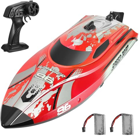 RC Boat ,2.4Ghz Remote Control Boat Outdoor Radio Controlled Watercraft with Low Battery Alarm Rechargeable Battery,Self Righting Racing Boats for Pools and Lake 25KM/H for Childrens or Adults(Red)