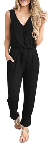 CLOUSPO Women Ladies Jumpsuits Playsuit Dungarees for Women Sleeveless Casual Dungarees with Adjustable Waistband Pockets