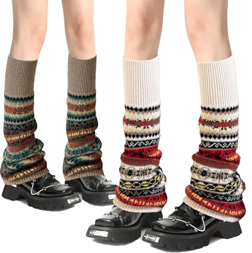 WENAUANG Genouillères Tricotés Stocking d'Hiver, Style Bohème Guetre Femme, Crochet Boot Cover Chaud Tricoté Guêtres pour Femme Carnaval Taille Unique