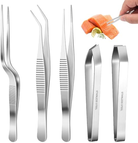 5 Piezas Pinzas inclinadas de acero inoxidable, Pinzas de espina de pescado, pinzas de cocina Acero Inoxidable, Pinza para Pescado, Ideales Para decorar alimentos cocinar y hornear