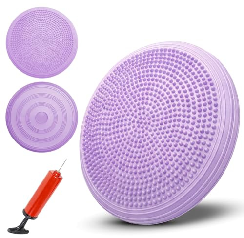 Tutamaz Cuscino gonfiabile per seduta con palla, 34 cm, Balance Training Yoga Matte Massaggio Board per Core, Coordinazione, Fitness Back Training Pad (viola)