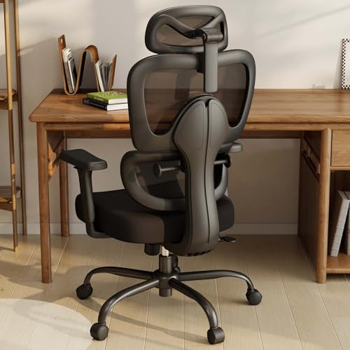Keratee Ergonomic Office Chair, 181KG Heavy Duty High Back Desk Computer Chair with Adjustable Lumbar Support, 3D Arms, Headrest ＆ Wheels, Tilt-Lock Wide Seat for Home & Office, Black