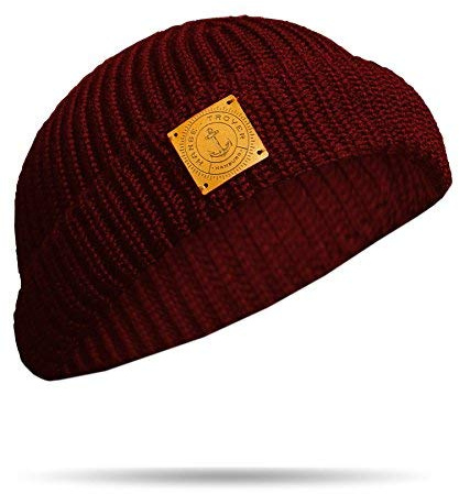 Hanse-Troyer: berretto lavorato a maglia / docker, 100% lana merino, berretto invernale di alta qualità, inodore, non graffia, caldo e isolato. rosso vivo Taglia unica
