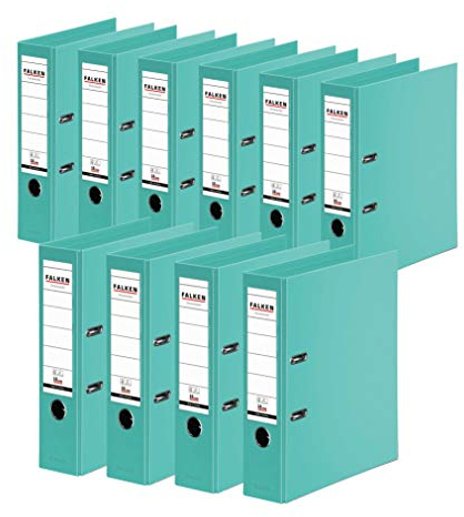 Original Falken 10er Pack Chromocolor Premium-Ordner. Made in Germany. Kunststoffbezug außen und innen 8 cm breit DIN A4 Pastell-Farbe mint Ringordner Aktenordner Briefordner Büroordner