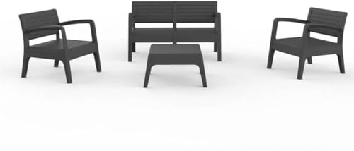 Shaf SP Berner - Set de Muebles de Jardín y Terraza Miami Color Grafito - Sofá 2 Plazas, 2 Sillones y Mesa de Centro - Fabricado en España con Plástico Reciclado