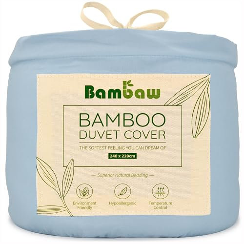 Bambaw Bamboo Duvet Cover King Size, 240x220 cm, Anti Allergy Duvet Cover, Bedding Bamboo Fiber, Soft & Breathable Cool Sheets for Summer, Antibacterial Cooling Bedding King Size (Light Blue)