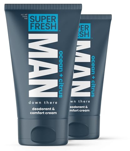 Super Fresh Ball Deodorant Lotion for Men Aluminum Free Hygiene Cream for Groin Butt and Body Controls Odor Reduces Chafing Twin Pack 4 oz Tubes for Daily Freshness Comfort and Sweat Protection