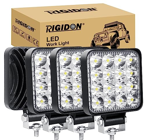 RIGIDON 4 Pcs Mini Faro da Lavoro LED, 3.3 Pollici 48W Spot Luci di Lavoro, Fari di Profondità, Tripla Fila Barra Fuoristrada Per Auto Trattore Escavatore Camion SUV ATV 4x4, 12V 24V 6000K