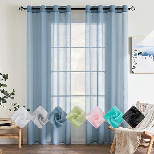 EMEMA 2 Pannelli Tende Trasparenti in Voile Con Occhielli Morbidi Finestre per Camera da Letto e per Salotto Eleganti Soggiorno 140x260cm Blu Acciaio